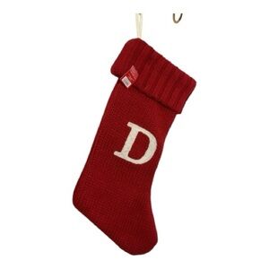 Red Knit Christmas Stocking with the initial ‘D’